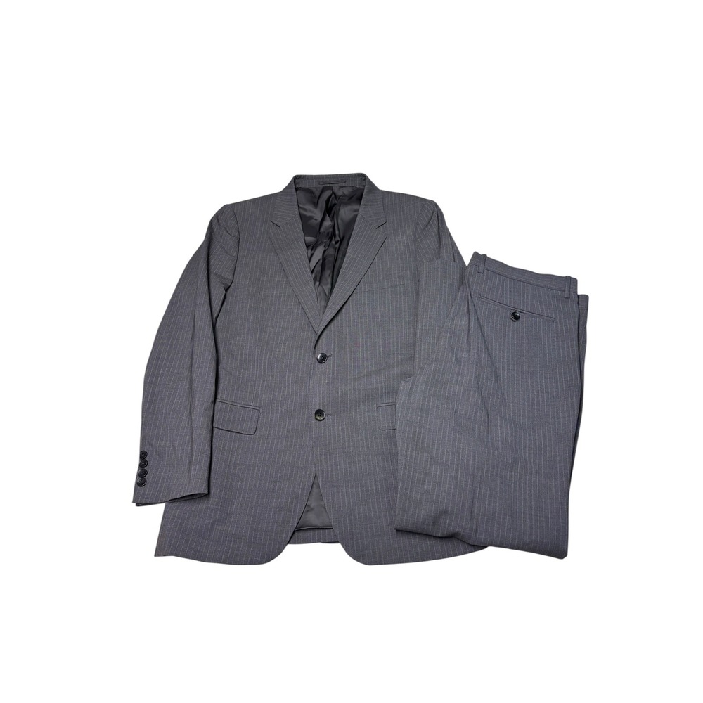 Theory Mens 40R W36 L31 Pinstripe Wool Blend 2 Button Suit Charcoal Grey 2Pc